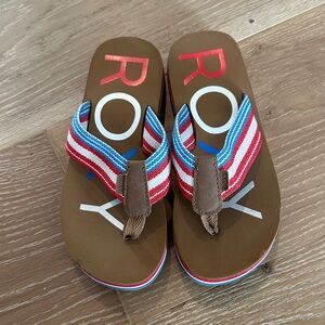 Roxy Kids' Red and Blue Striped Flip Flops